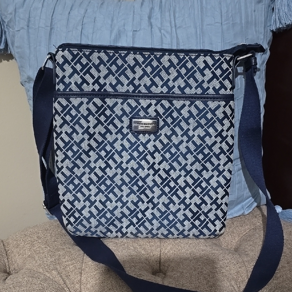 Tommy Hilfiger Blue and White Crossbody Bag